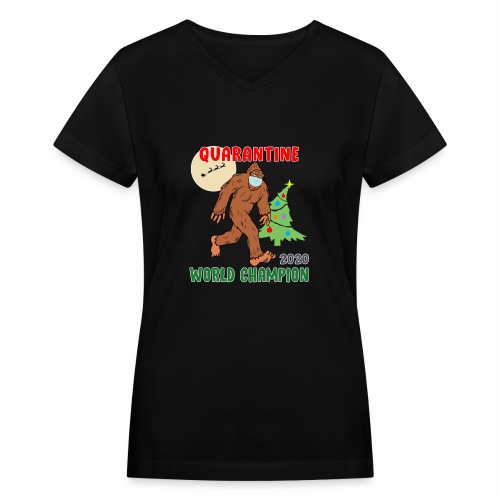 Quarantine World Champion Sasquatch Mask Christmas - Women's V-Neck T-Shirt