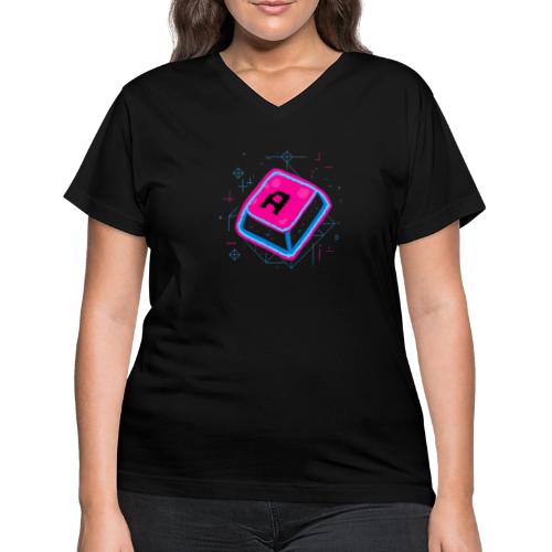 Neon Pixel A Key - Women's V-Neck T-Shirt