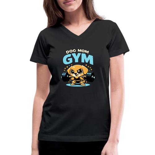 Chibi Dog Gym Workout - Women's V-Neck T-Shirt