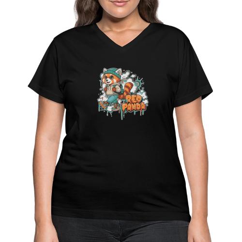 Red Panda Street Graffiti Vibes - Women's V-Neck T-Shirt