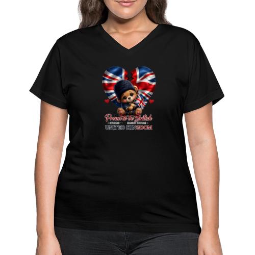 Proud to Be British Teddy Bear UK Patriot Gift - Women's V-Neck T-Shirt