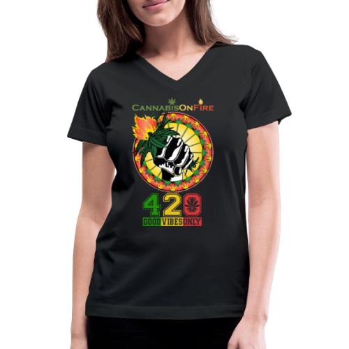 Charming Cannabis On Fire 420 Weed Marijuana - Women's V-Neck T-Shirt