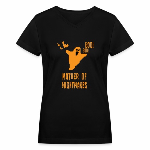 Mother of Nightmares Spooky Scary Pixel Ghost Bat. - Women's V-Neck T-Shirt