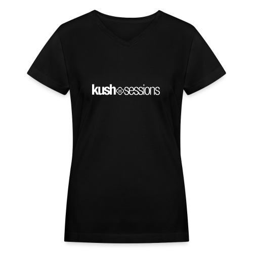 KushSessions (white logo) - Women's V-Neck T-Shirt
