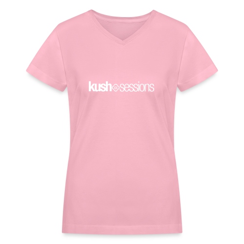 KushSessions (white logo) - Women's V-Neck T-Shirt