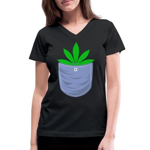 Jesting 420 Pocket Of Herb Weed Marijuana Design - Women's V-Neck T-Shirt