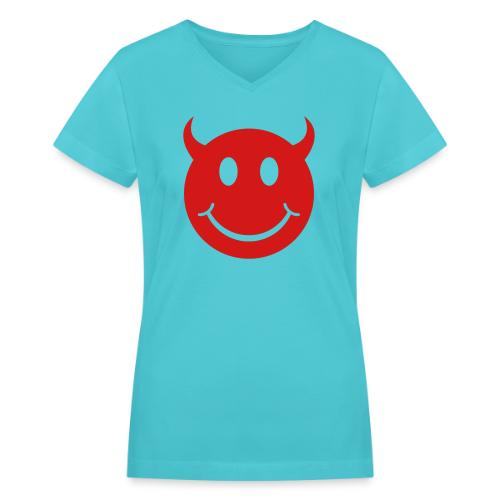 Smiley Devil Face - Women's V-Neck T-Shirt