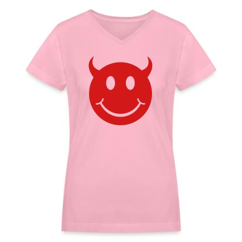 Smiley Devil Face - Women's V-Neck T-Shirt