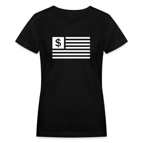American Dollar Sign Flag - Women's V-Neck T-Shirt