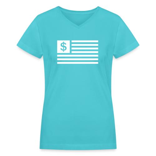 American Dollar Sign Flag - Women's V-Neck T-Shirt