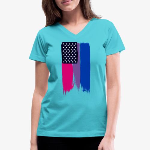 Bisexual Painted Stars and Stripes - Women's V-Neck T-Shirt