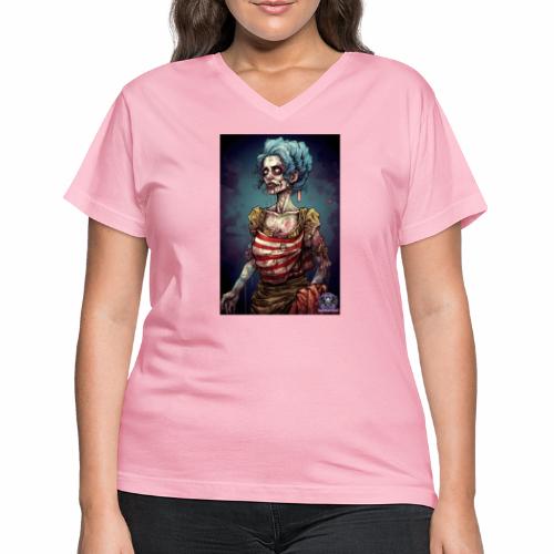 Patriotic Undead Zombie Caricature Girl #20 - Women's V-Neck T-Shirt