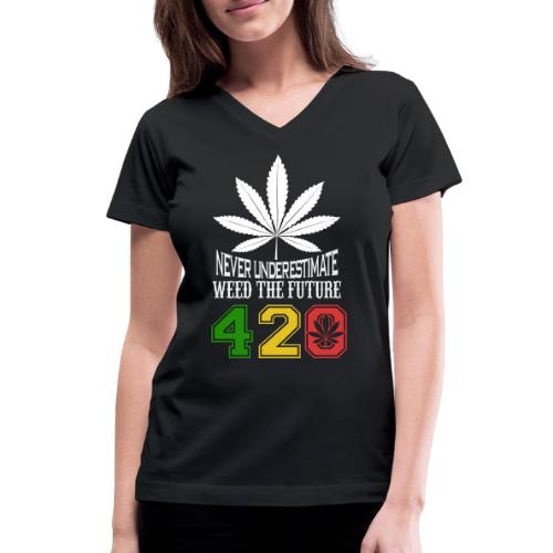 Chuckling 420 Future of Herb Weed Marijuana Design - Women's V-Neck T-Shirt