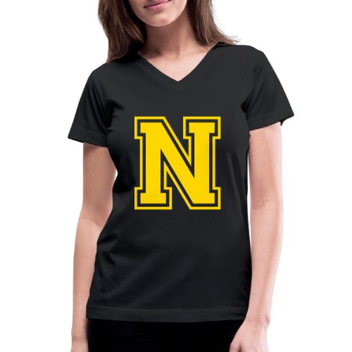 Letter N – Capital Athletic Alphabet Monogram - Women's V-Neck T-Shirt