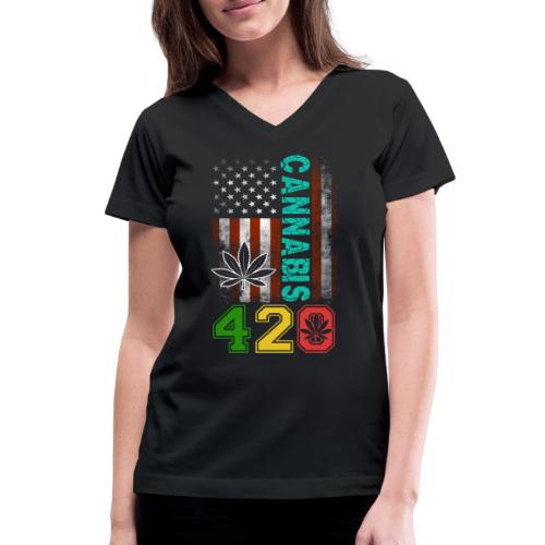 Amusing 420 American Herb Weed Marijuana Design - Women's V-Neck T-Shirt