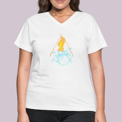 Drums on Fire - Women's V-Neck T-Shirt