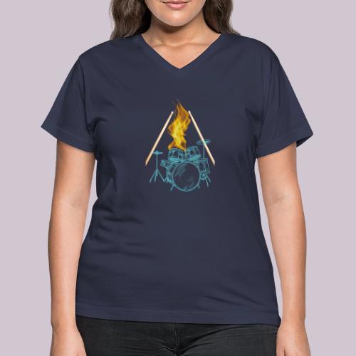 Drums on Fire - Women's V-Neck T-Shirt
