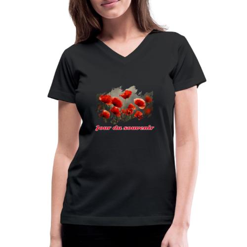 Remembrance Day with Poppies - Women's V-Neck T-Shirt