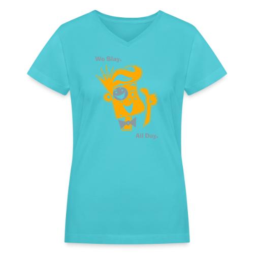 We Slay All Day Shiny Shirt Metallic Silver & Gold - Women's V-Neck T-Shirt