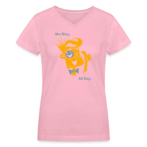 We Slay All Day Shiny Shirt Metallic Silver & Gold - Women's V-Neck T-Shirt