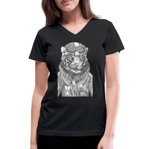 Tiger Pilot by Sam Kidlet - Women's V-Neck T-Shirt