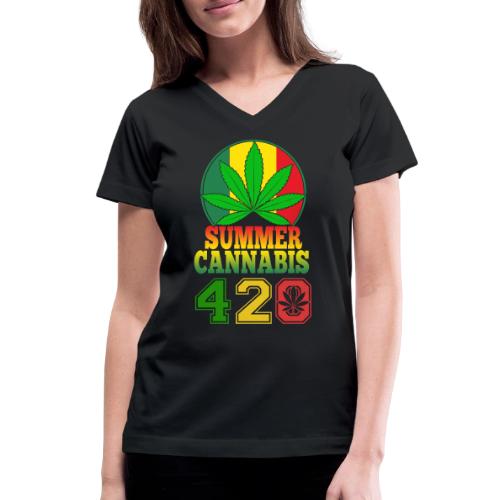 Enjoyable 420 Summer Smoker Weed Marijuana Design - Women's V-Neck T-Shirt