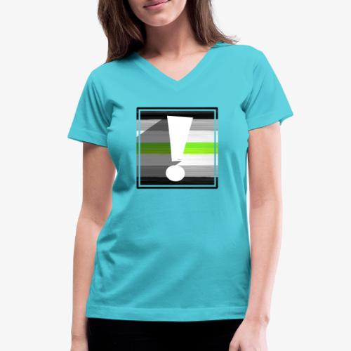 Agender Pride Flag Exclamation Point Shadow - Women's V-Neck T-Shirt