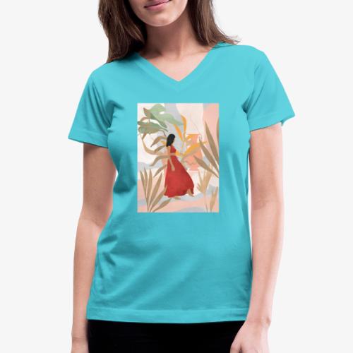 Red Dahlia summer flower - Women's V-Neck T-Shirt