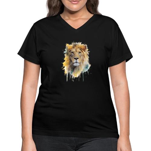 Watercolor Lion Portrait - Women's V-Neck T-Shirt