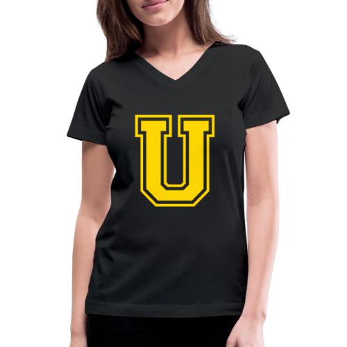 Letter U – Capital Athletic Alphabet Monogram - Women's V-Neck T-Shirt