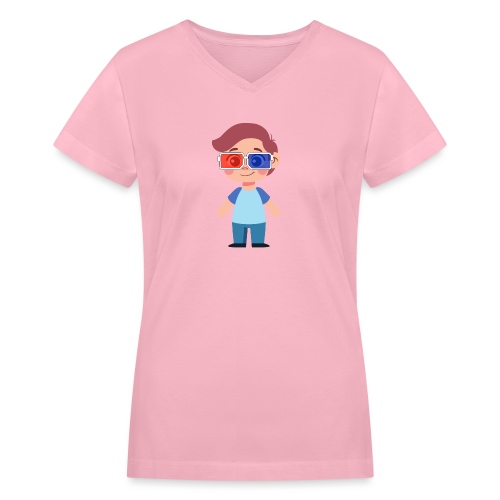 Boy with eye 3D glasses - Women's V-Neck T-Shirt