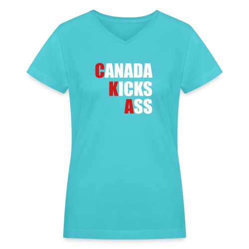 Canada Kicks Ass Vertical - Women's V-Neck T-Shirt