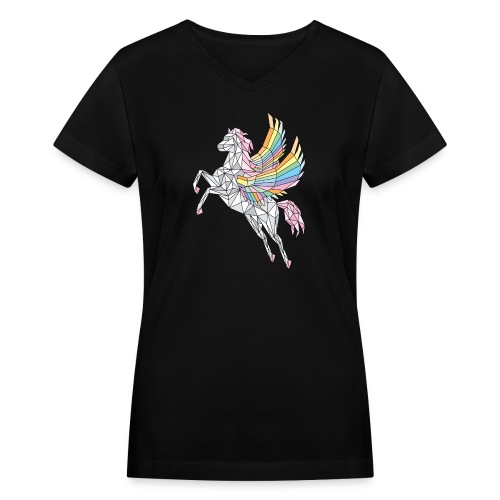 Geometric Pegasus (rainbow) - Women's V-Neck T-Shirt