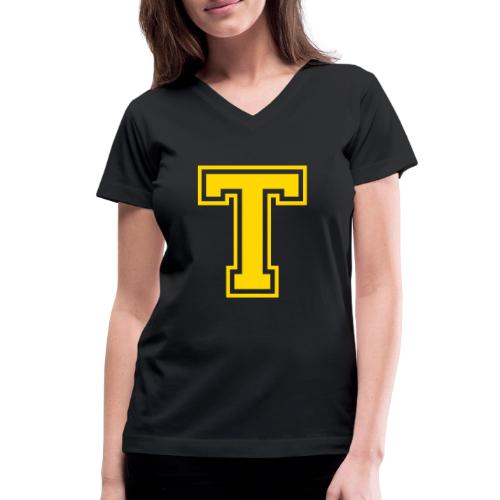 Letter T – Capital Athletic Alphabet Monogram - Women's V-Neck T-Shirt