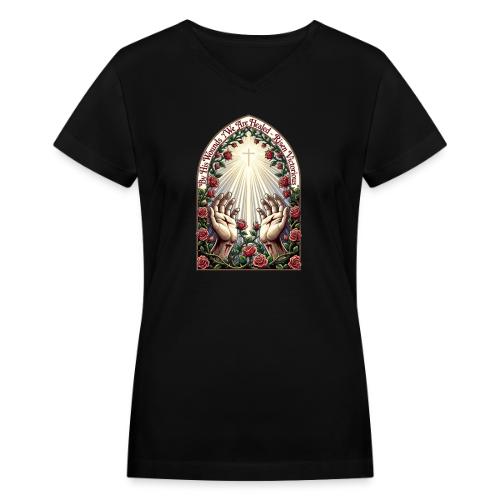 Easter By His Wounds Healed T Shirt, Renewal Gift - Women's V-Neck T-Shirt