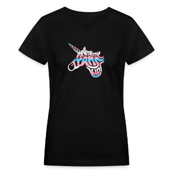 PROTECT TRANS KIDS - Women's V-Neck T-Shirt - black - Front - Julia (174cm)