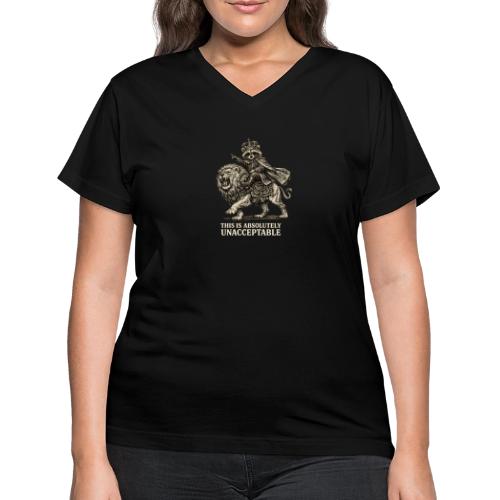 Funny Raccoon King Riding Lion Vintage Meme Art - Women's V-Neck T-Shirt