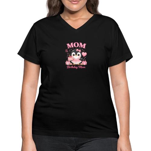 Cute Penguin Birthday Mom Kawaii Cake Balloon Gift - Women's V-Neck T-Shirt