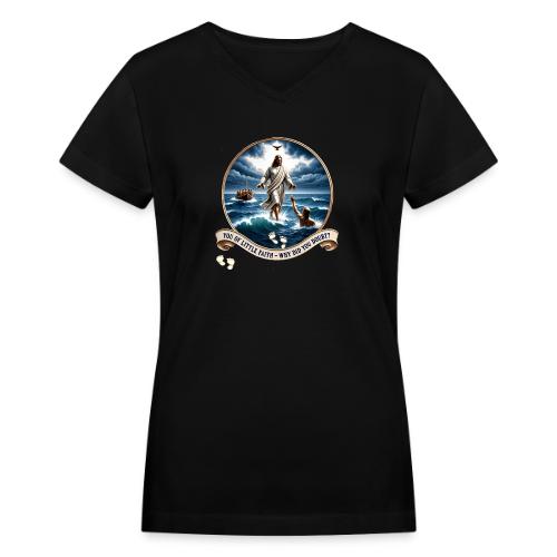 Walking On Water Faith T Shirt, Christian Miracle - Women's V-Neck T-Shirt