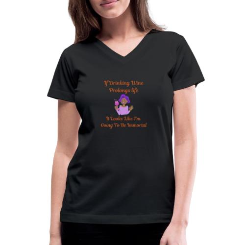 Wine Immortal - T-shirt avec encolure en V pour femmes