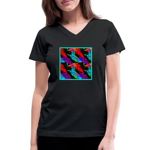Neon Luminous Foliage Elegance - Women's V-Neck T-Shirt