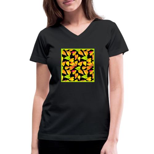 Neon Leaf Art Elegance - Women's V-Neck T-Shirt