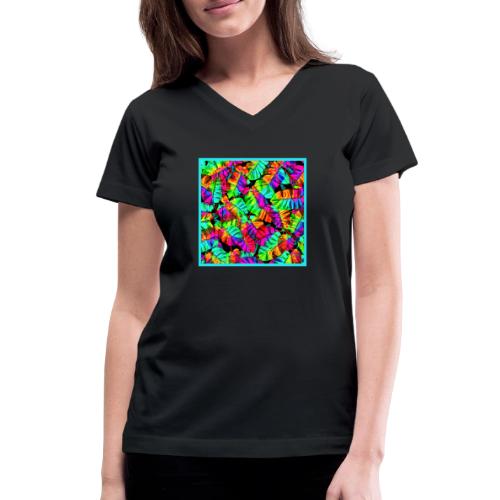 Chic Leaf Pattern Stylish Elegance - Women's V-Neck T-Shirt