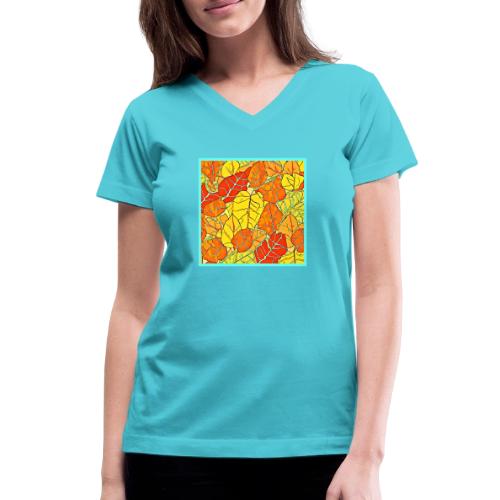 Neon Foliage Burst Vibrant Design - Women's V-Neck T-Shirt