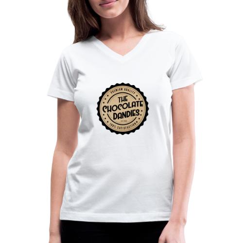 Chocolate Dandies Logo Large White Outline - Women's V-Neck T-Shirt
