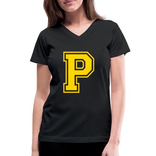 Letter P – Capital Athletic Alphabet Monogram - Women's V-Neck T-Shirt