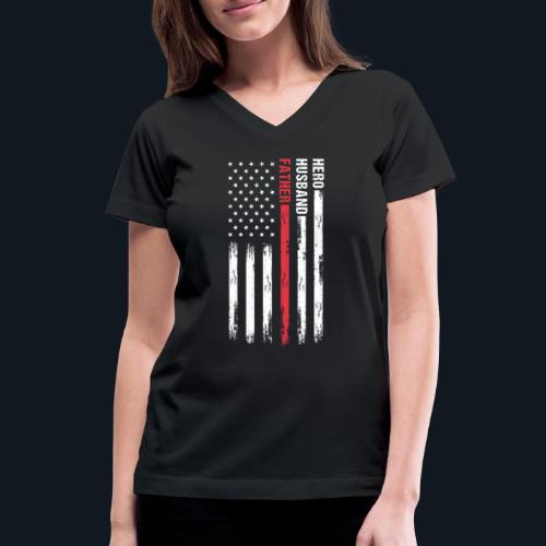American Best Dad Hero Husband Father - Women's V-Neck T-Shirt