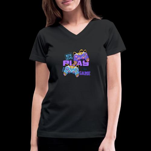 Super Cool Cat Gamer Unlocked - Women's V-Neck T-Shirt