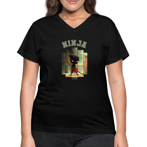 Cute Ninja Attack - Women's V-Neck T-Shirt