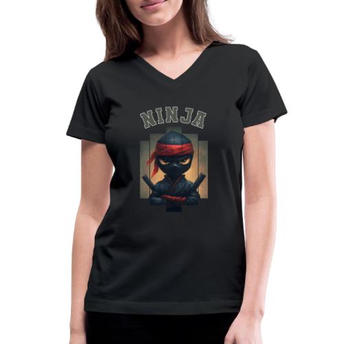Cartoon Ninja Vibes - Women's V-Neck T-Shirt